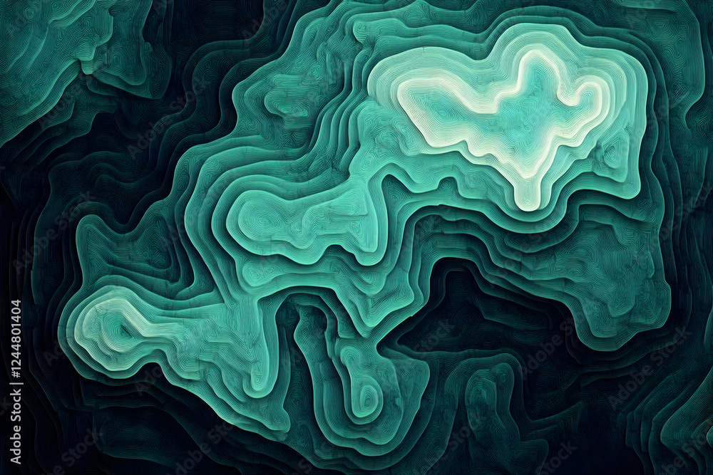 Poster abstract 3d topographic map rendering creates stunning visuals with layered contours and deep shadow