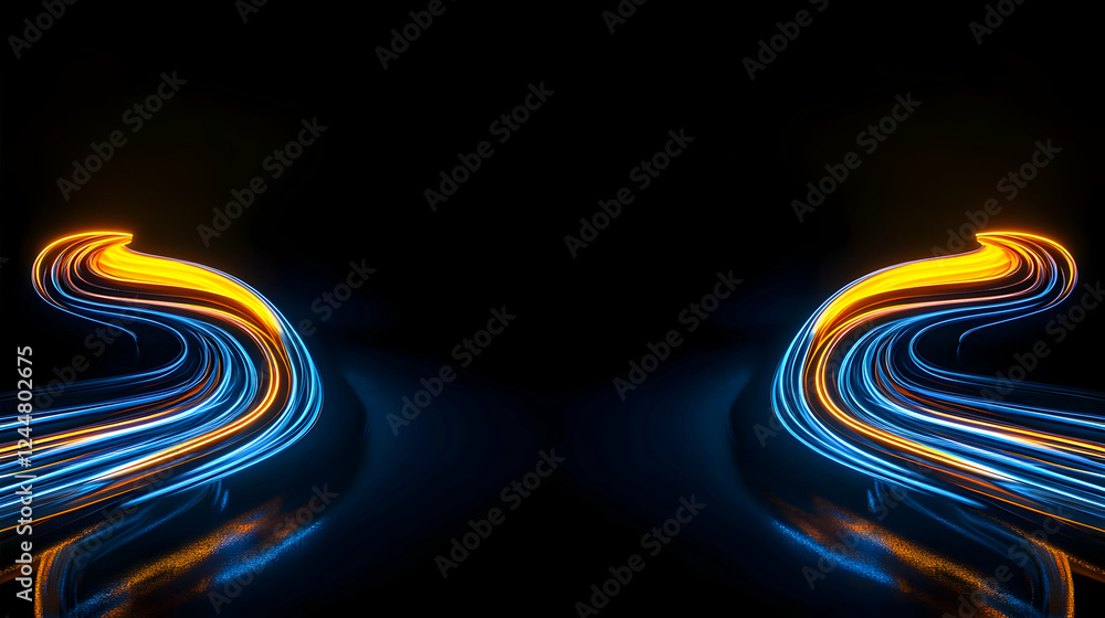 Aufkleber abstract 3d neon light trails flowing dynamically on dark background