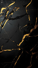 Black Marble with Gold Veins Texture Background Creates a Luxurious and Elegant Surface Design.