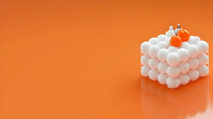 3D Render of White Spheres in a Transparent Cube with Orange Accents on an Orange Background