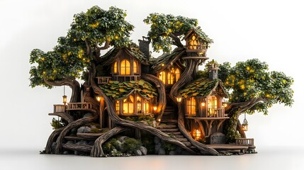 Fototapeta premium Whimsical Fairytale Home Isolated In White Background