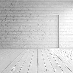 Fototapeta premium White Room Interior with Brick Wall and Wooden Floor creates a Clean and Minimalist Space.