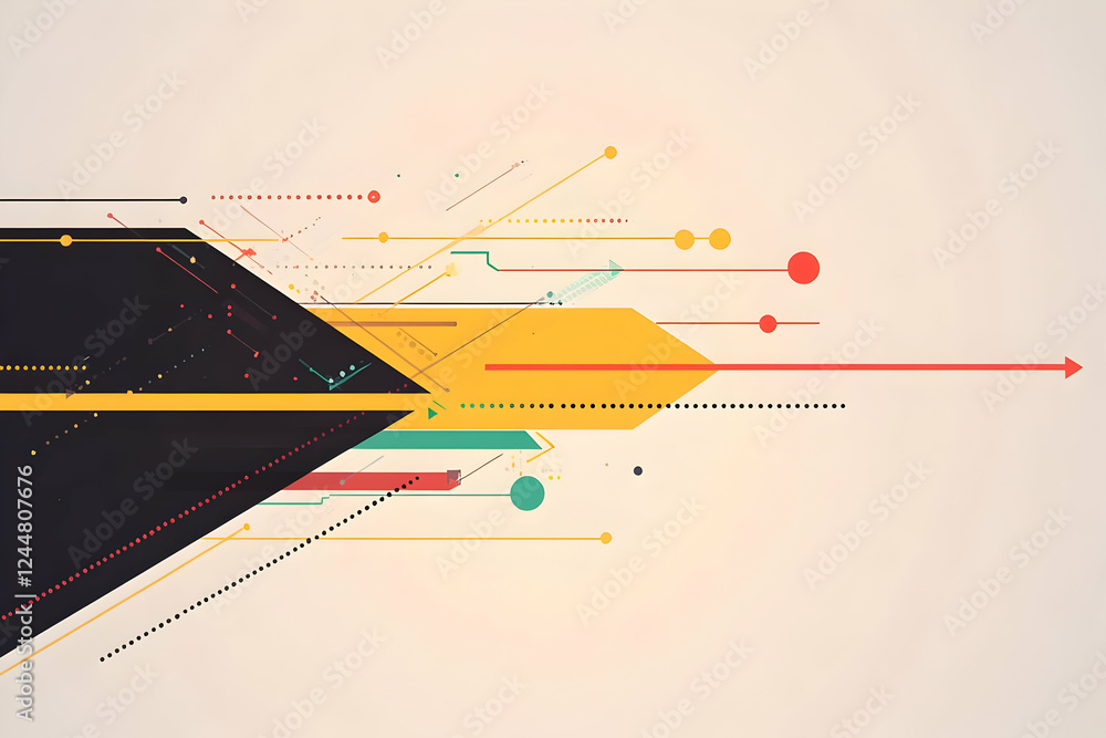 Poster abstract background illustrates dynamic movement with colorful lines, dots, and geometric shapes on 