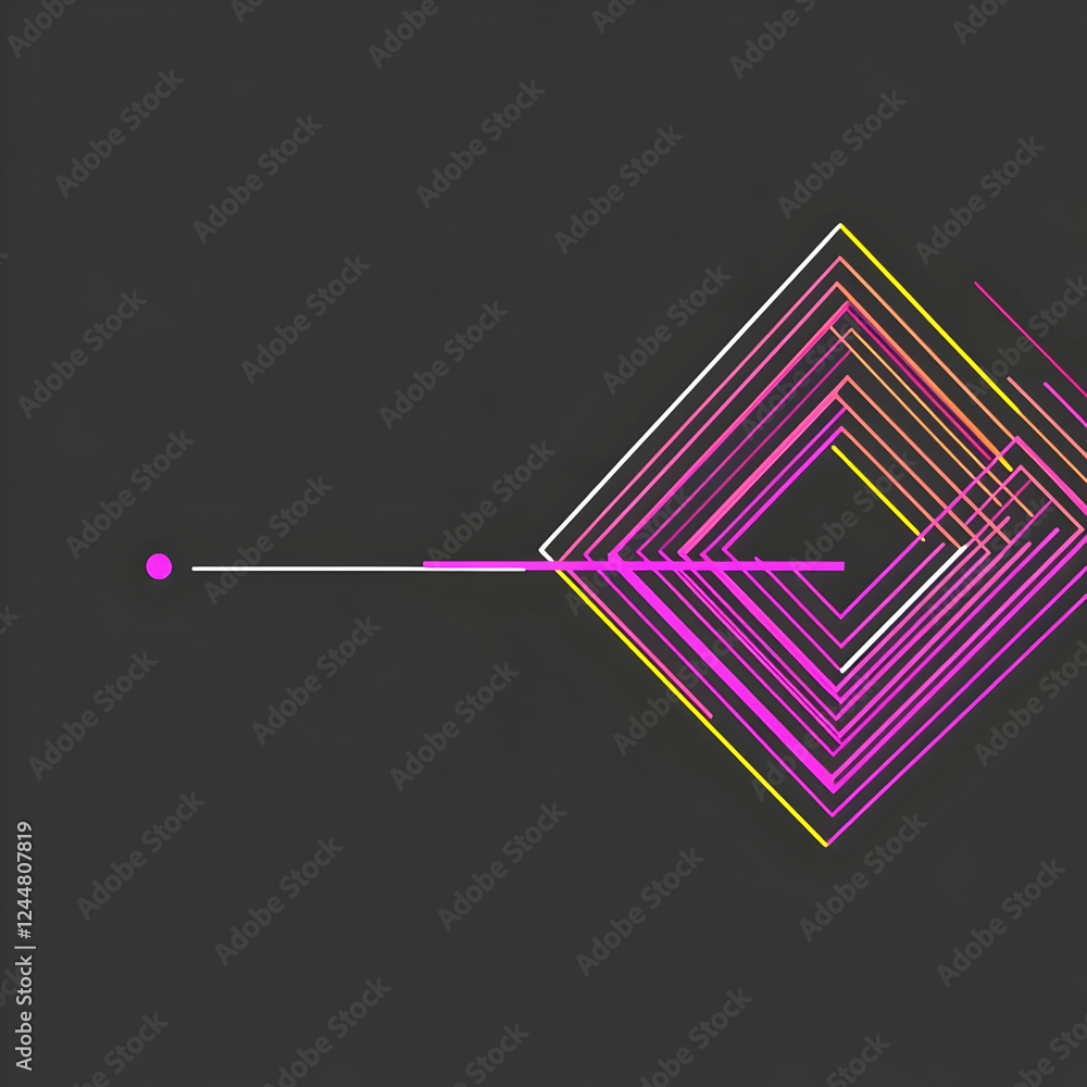 Poster abstract background with vibrant geometric shapes and lines on a dark background.