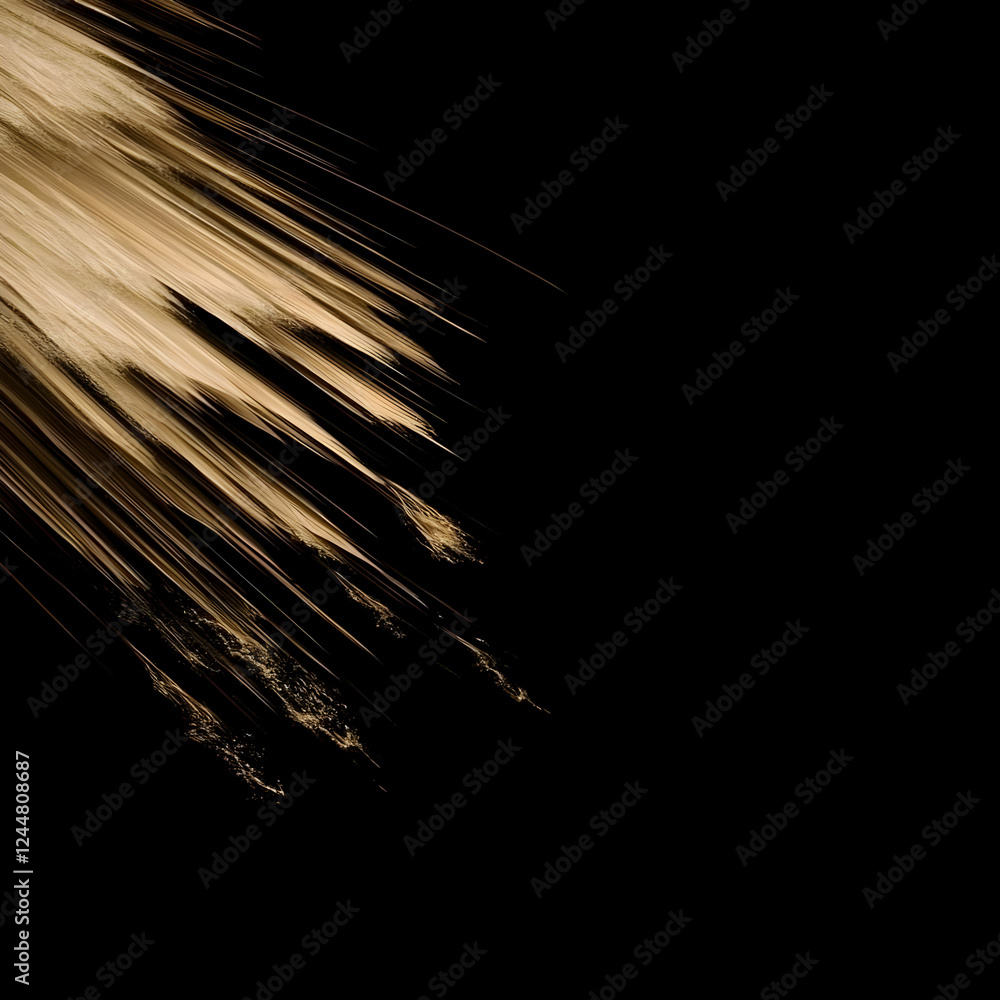 Poster abstract golden streaks cascade dynamically on a black background, creating a dramatic visual
