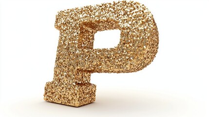 Volumetric letter P features glamorous texture composed of shimmering gold and luxury diamonds prominently displayed against clean white background showcasing elegance.