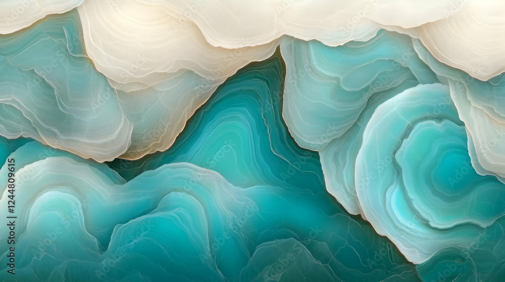 Poster Abstract Background Shows Swirling Teal and White Patterns with Fine Lines, Creating a Dreamy Atmosphere