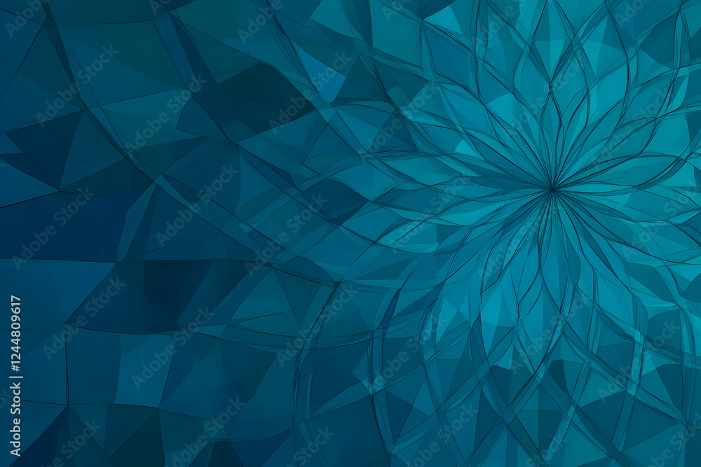 Poster Abstract Blue Background Forms a Flower-like Shape with Triangular Patterns and Darker Lines.