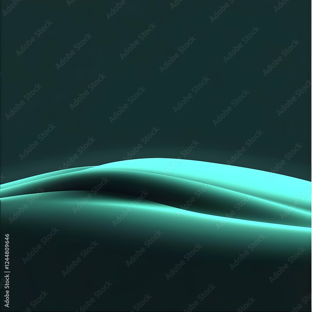 Poster abstract background with smooth teal waves flowing gracefully across a dark background