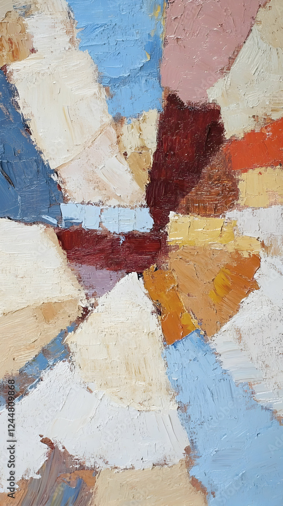 Poster abstract painting with impasto texture explores warm and cool colors dynamically