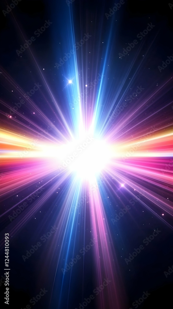 Aufkleber bright light explodes in colorful rays across dark space background with stars