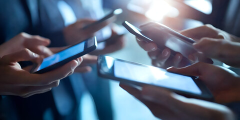 Business Team with Digital Devices Collaborating in Modern Office