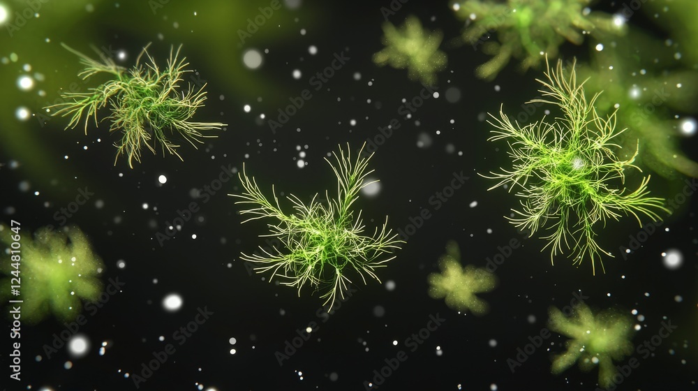 Poster abstract representations of glowing algae in a dark background environment