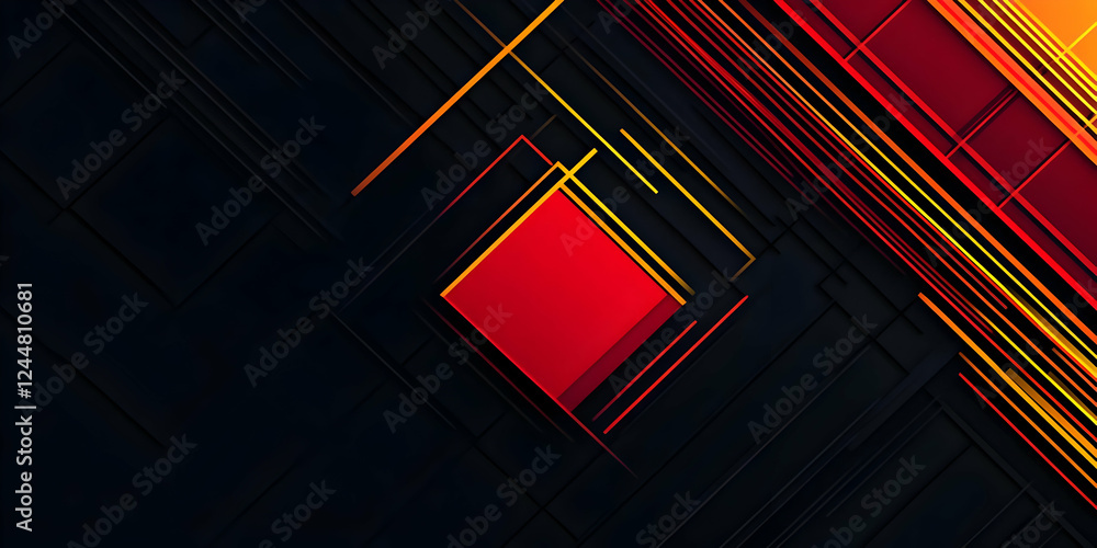 Poster abstract geometric background features red square accentuated by diagonal lines dynamically intersec