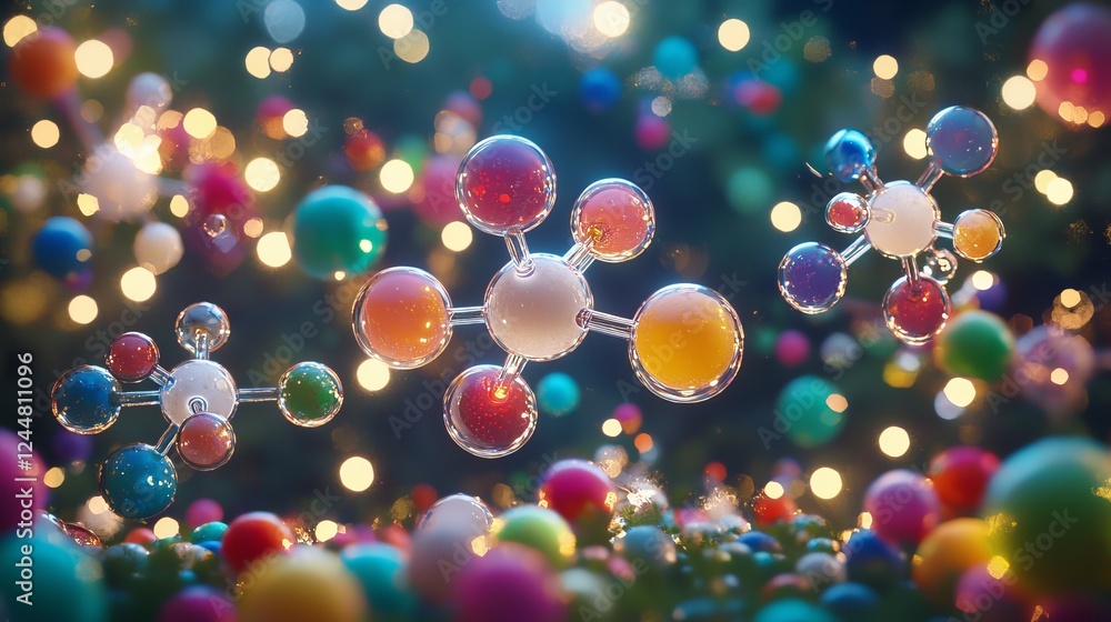Poster abstract representation of enzymes and catalysis in colorful molecular structure