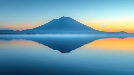 Sunrise volcano lake reflection serenity