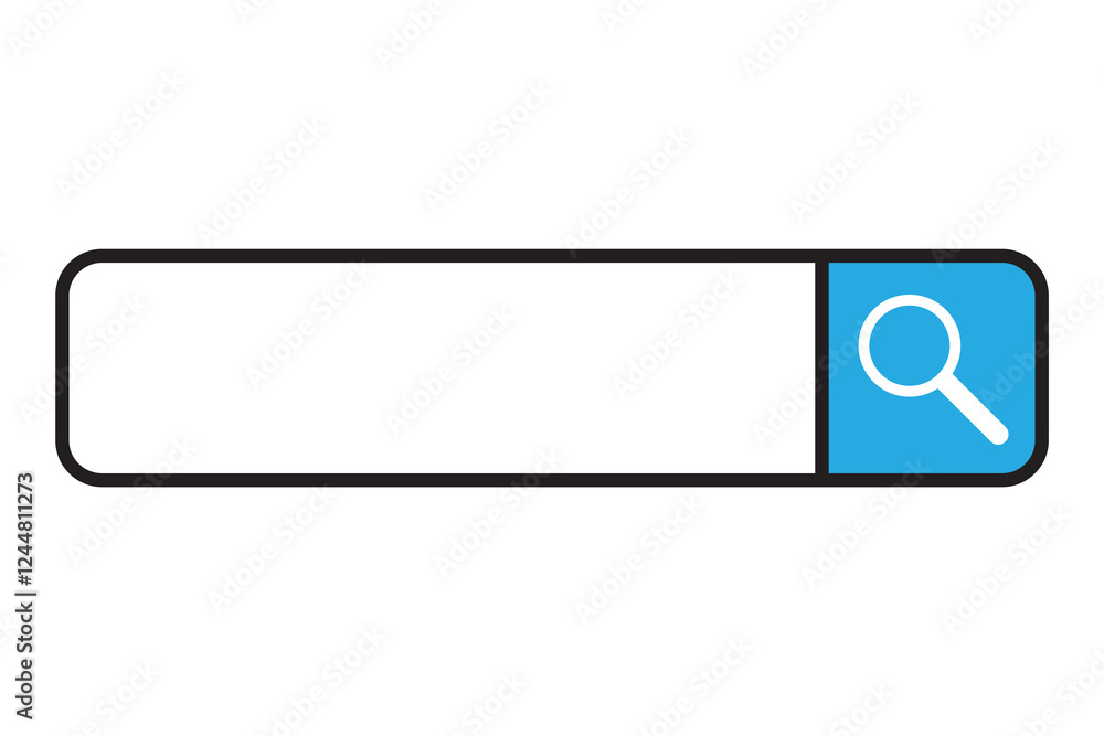 Poster search bar icon. magnifying glass shape. minimal text field. vector interface element.