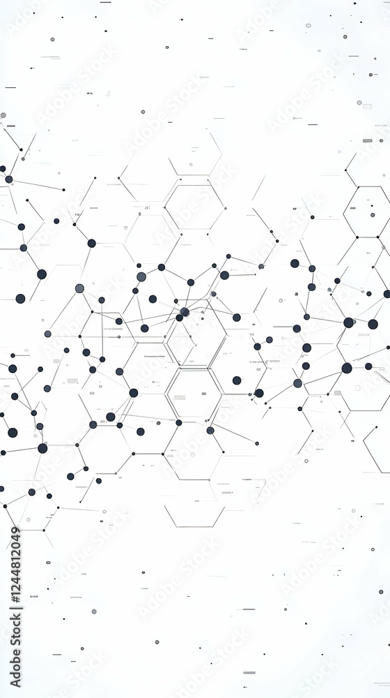Poster abstract background connects dots and hexagons with lines and numbers, forming a futuristic network.