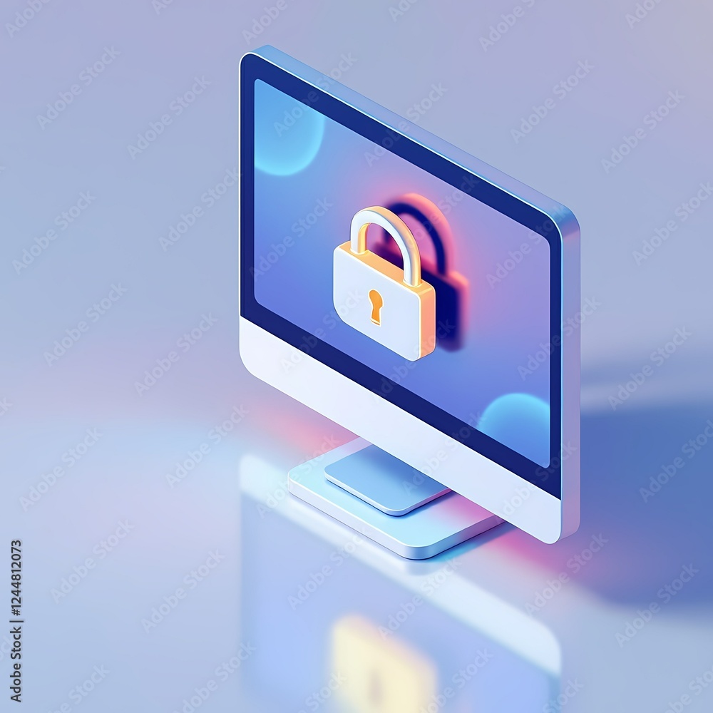 Poster computer screen showing padlock icon digital security concept