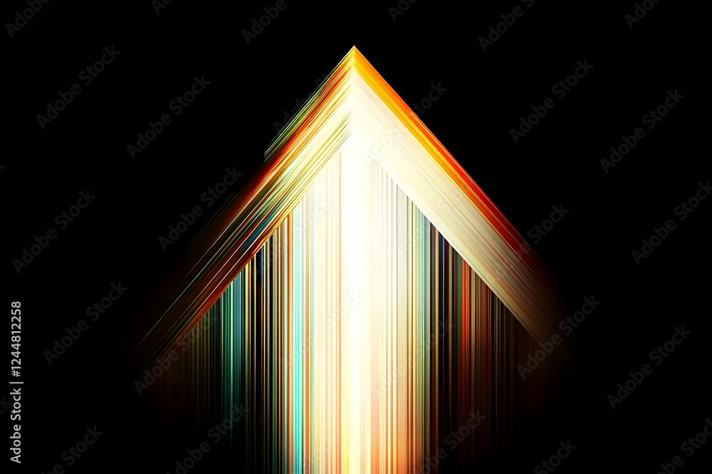 Poster abstract light beams form an arrow pointing upward on a black background