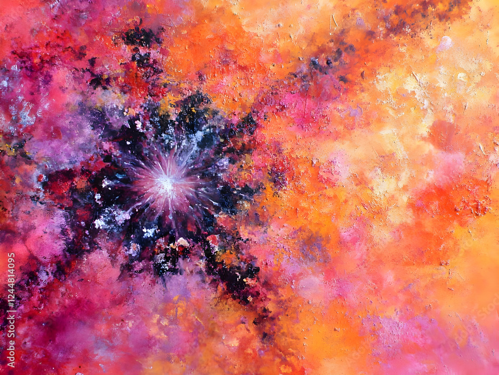 Poster abstract painting explodes with vibrant colors and dynamic textures in an ethereal display.
