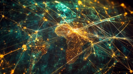 Global communication network concept with interconnected business nodes and human resources collaboration across worldwide platforms.