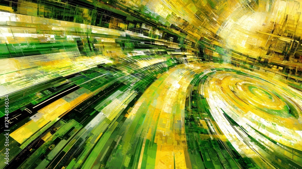 Poster abstract circular dna structures merging into cybernetic patterns in 3d
