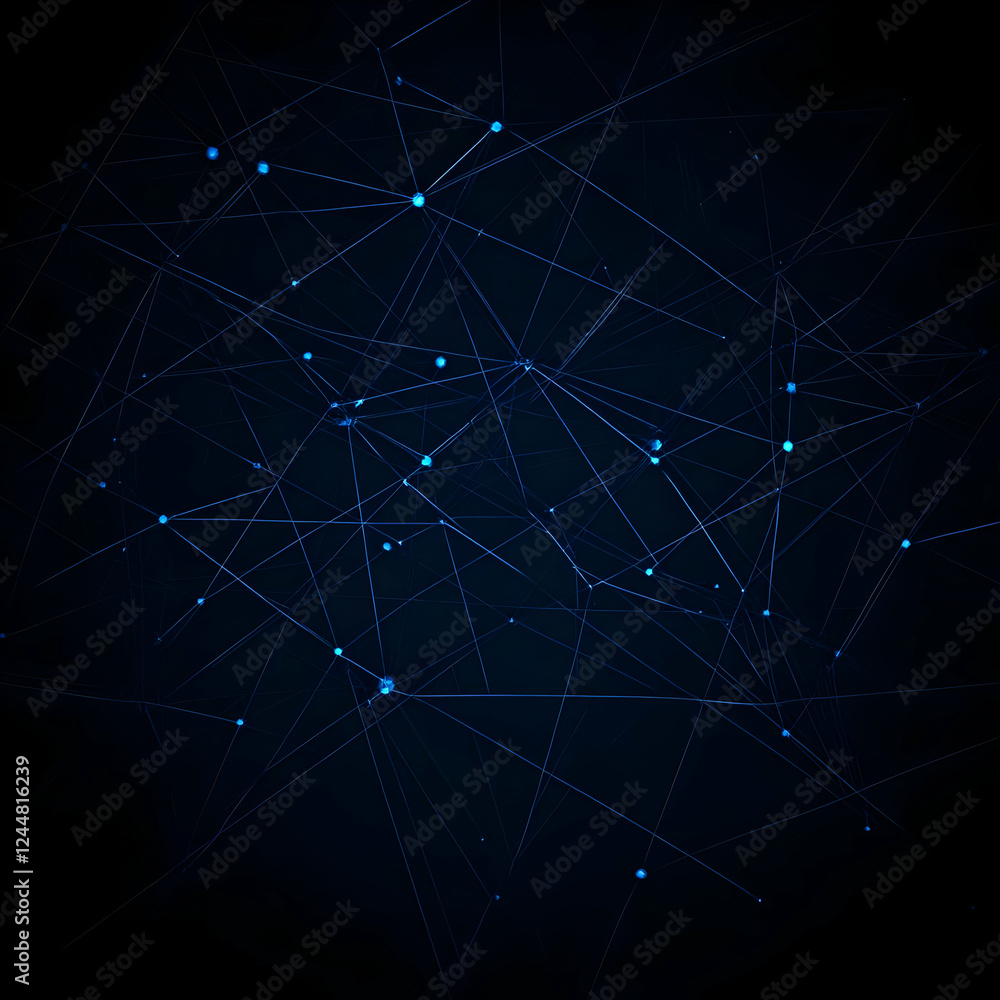 Poster abstract background shows interconnected network with glowing blue nodes on a dark background