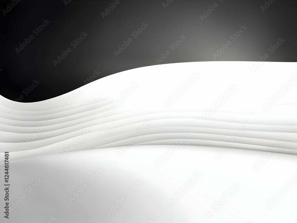 Poster abstract 3d white wavy surface creates a smooth transition on a black and white background.