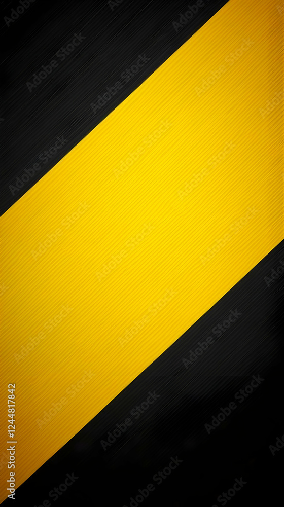 Poster diagonal yellow stripe splits brushed metal background dynamically with textured effect.