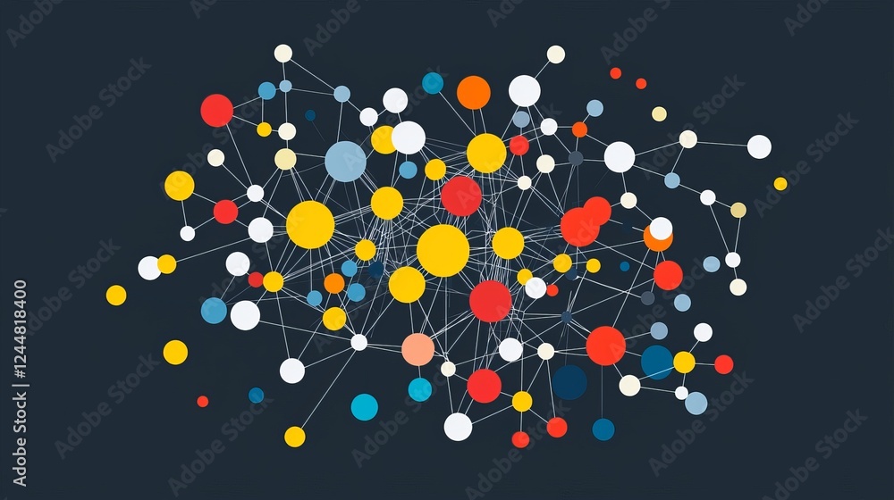 Poster colorful digital layouts of bioinformatics networks and data connections