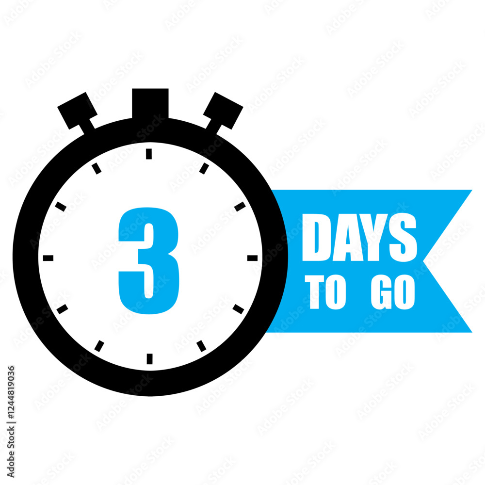 Poster countdown vector icon. number three highlight. bold 3 days to go text. bright blue banner.