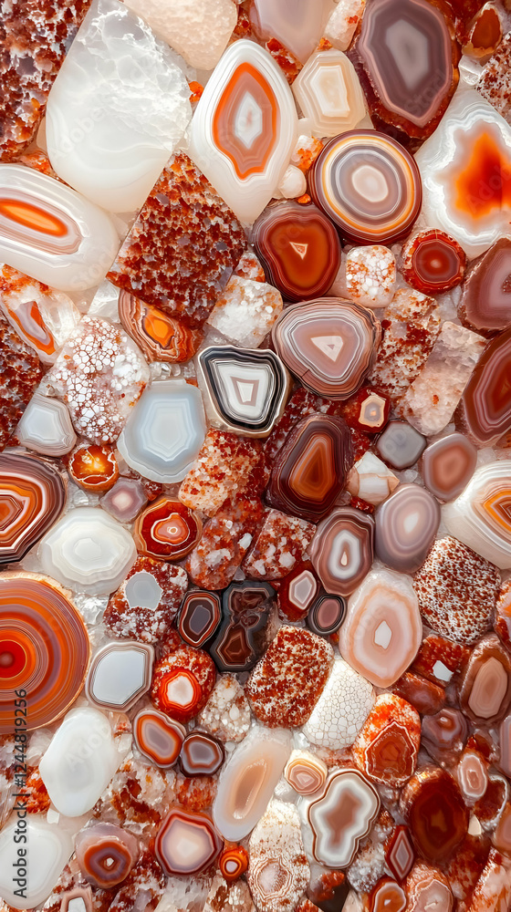 Poster polished agate slices displaying intricate patterns and vibrant colors close up
