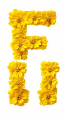 Obraz premium Yellow Flower Petals Form Letter F on White Background with Natural Beauty