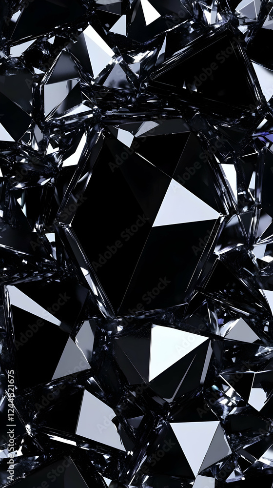 Poster Abstract 3D Rendering of Black Crystal Structures Creates a Visually Striking and Intriguing Composition Seamlessly.