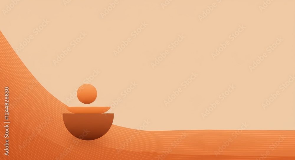 Poster minimalistic abstract design with orange geometric forms on a neutral background