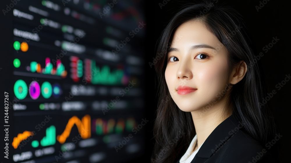 Poster job interview atmosphere concept, business analyst presenting data insights with confidence and clar