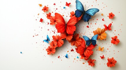 decorative letter X is formed using colorful flowers and butterflies set against white background highlighting fusion of nature and art captivates viewer.