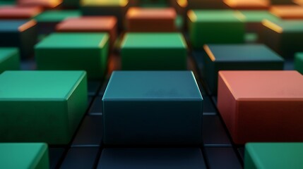 Colorful 3D cubes arranged in a grid, showcasing vibrant colors and depth in a digital environment