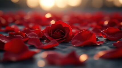 Sunset rose petals romance background card