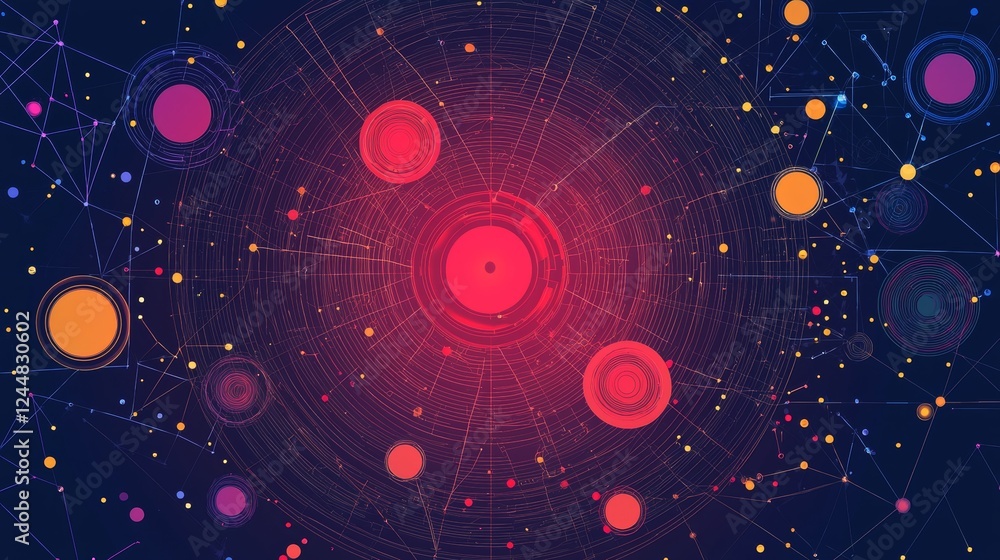 Poster abstract futuristic digital genome mapping visualization with colorful elements