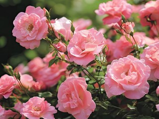 Obraz premium Romantic display of vibrant pink roses in full bloom on a sunny day