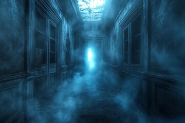 Fototapeta premium Eerie Haunted Hallway Digital Art Spooky Background