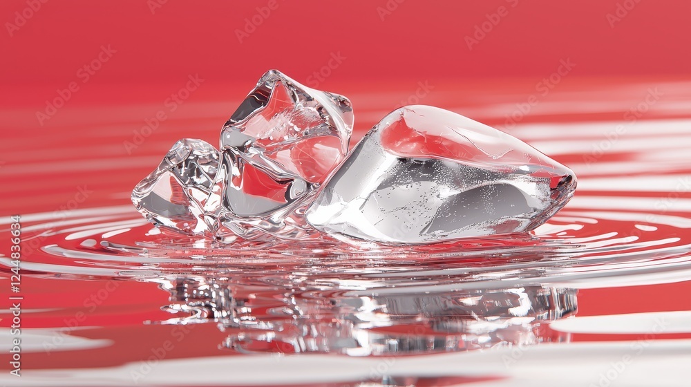 Poster abstract liquid crystal display with clear ice shapes on red background