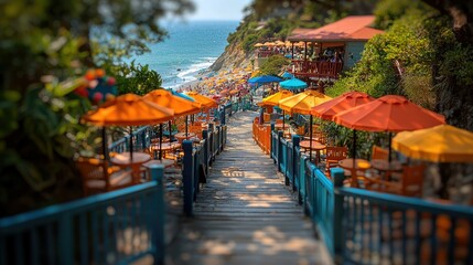 Colorful Beachfront Pathway Leads To Ocean View