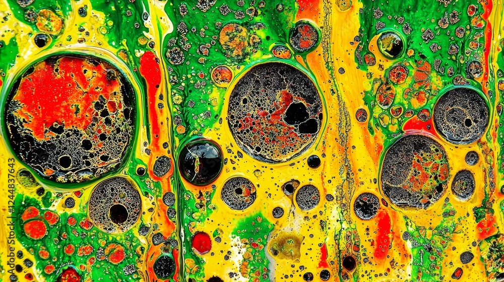 Poster rich and vivid displays of cellular processes in abstract colorful patterns