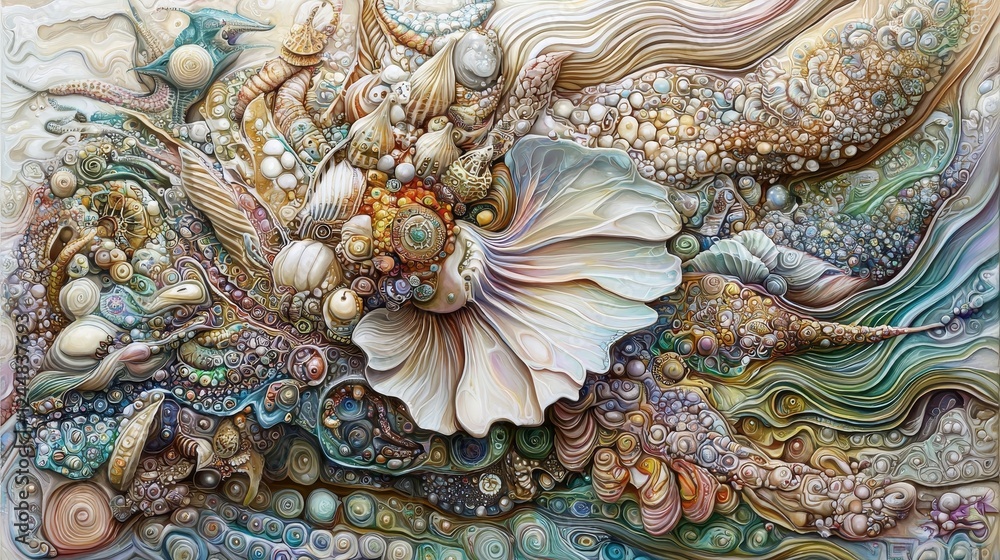 Poster vivid displays of cellular processes in abstract marine textures and patterns