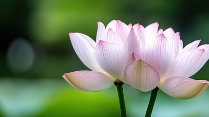 Obraz premium A close-up of a beautiful pink lotus flower against a soft green background.