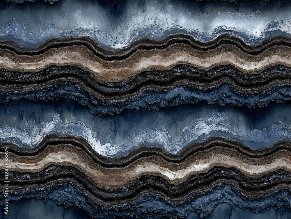Poster abstract background shows wavy lines of brown and blue seamlessly repeating in a stylish pattern