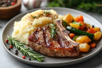 Gourmet roasted meat with vegetables on a plate
